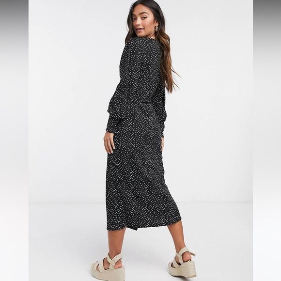 River Island polka dot wrap midi dress in black Uk 10 or US 8 - Picture 2 of 4